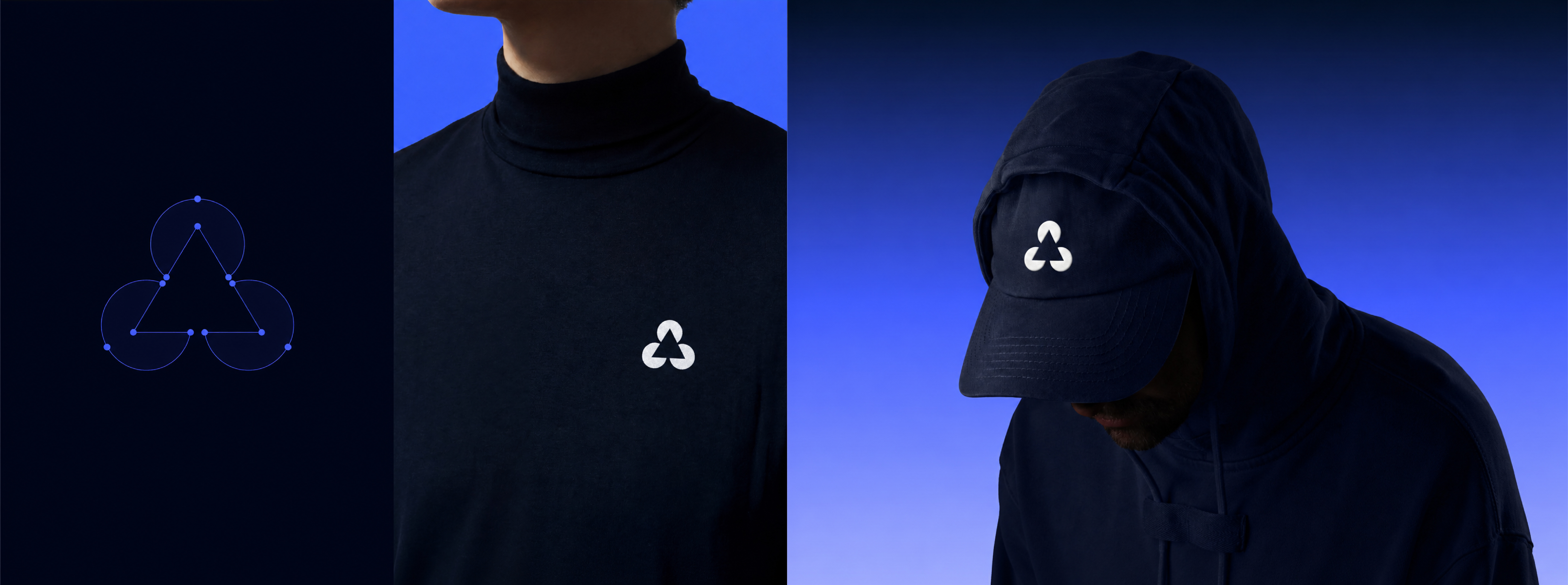 Arize logo mark construction geometry and brand apparel applications — hoodie, cap, turtleneck