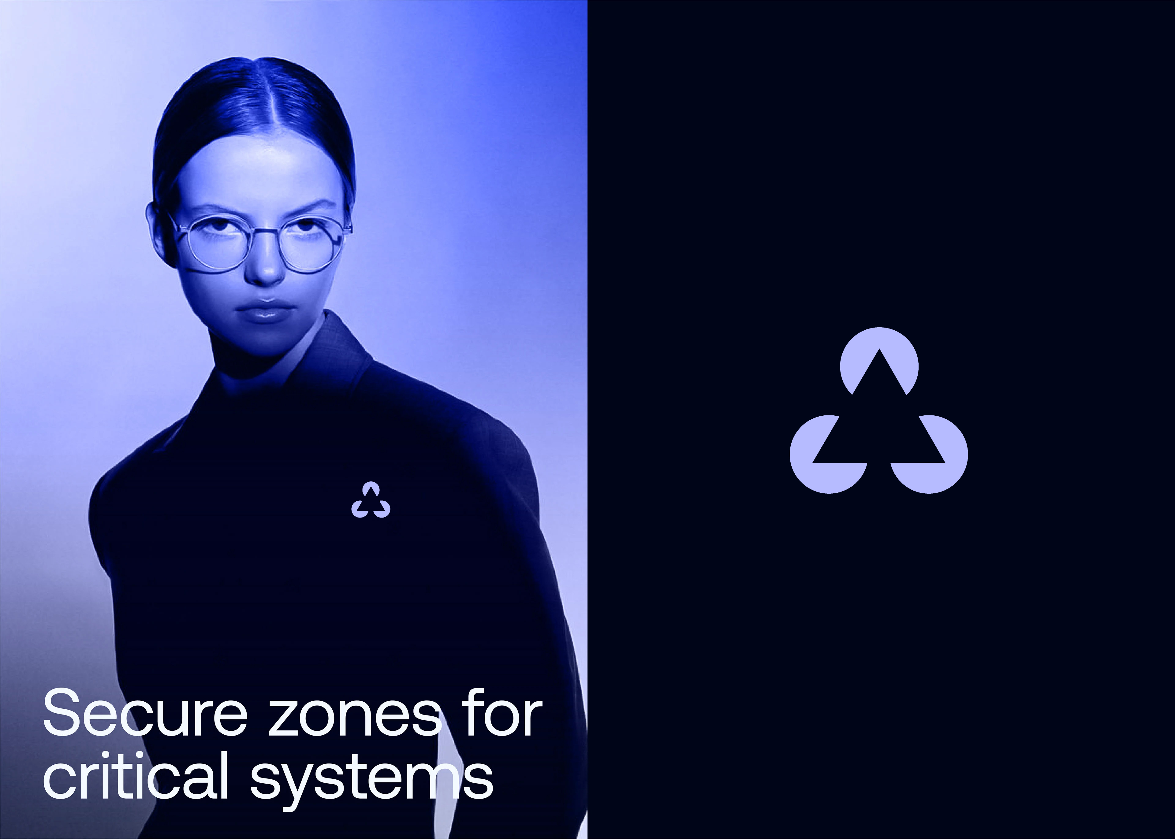 Arize brand photography — woman with glasses against blue tones with large purple Arize mark on dark background