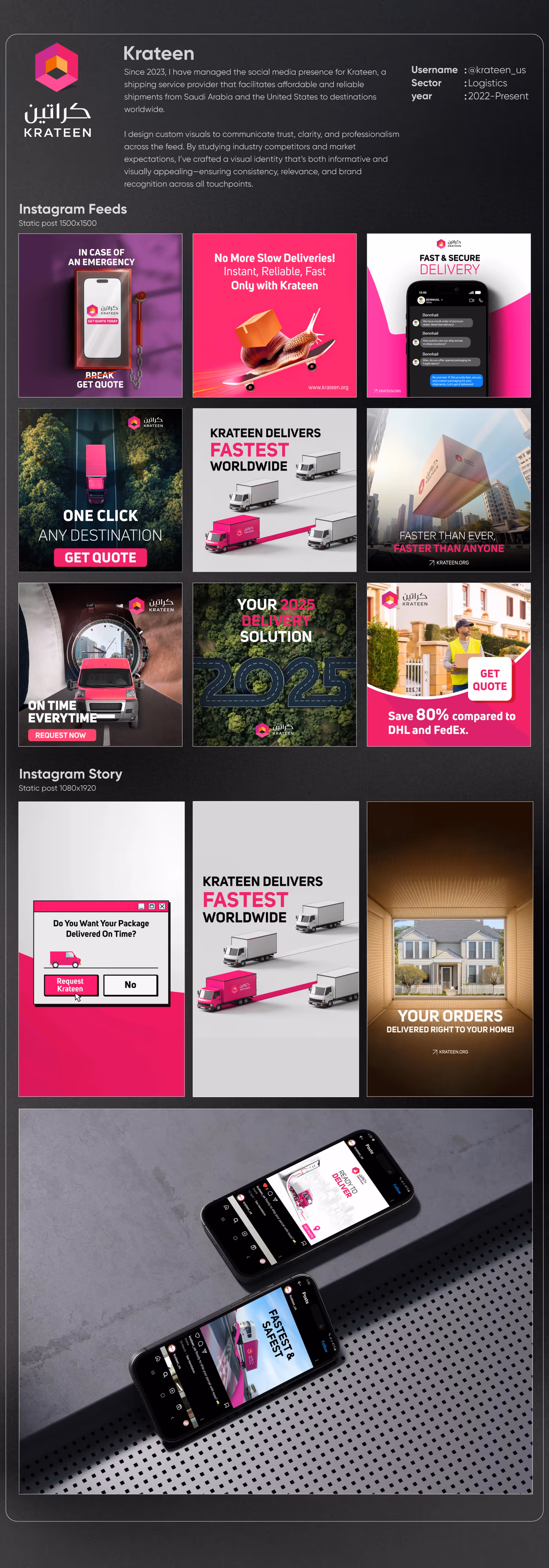 Social media content design — Instagram post examples by Evoke Studio for clients in USA and UK