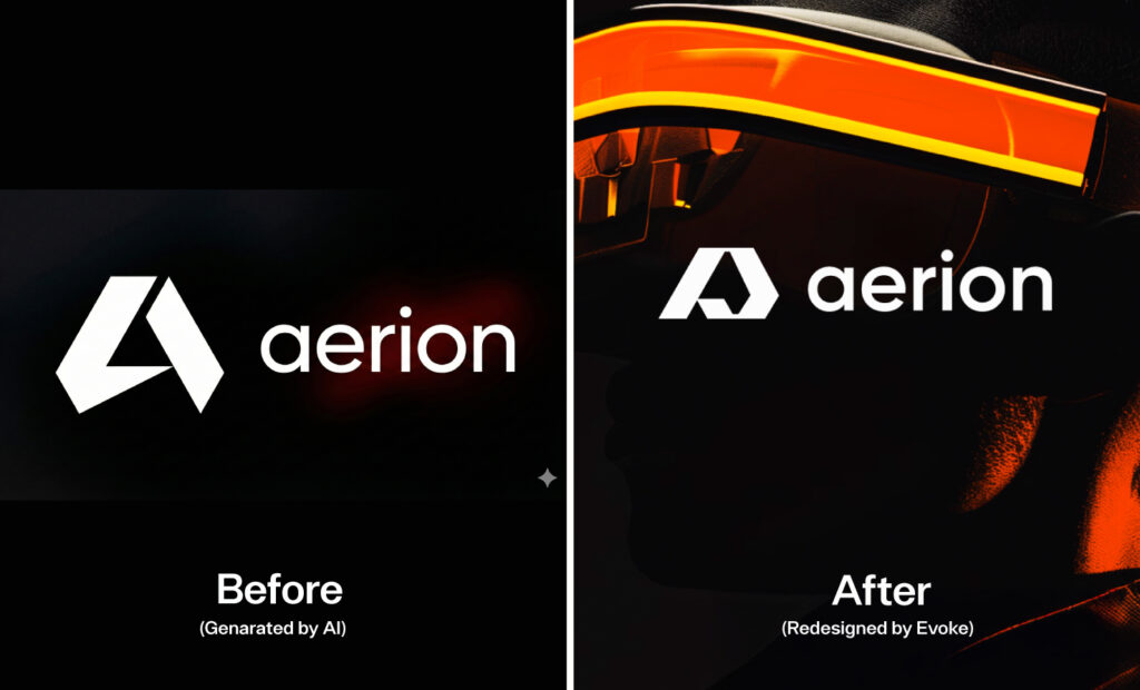 See how Evoke transformed Aerion’s generic AI-generated "A" logo into a professional corporate identity for the VR and cognitive performance industry.