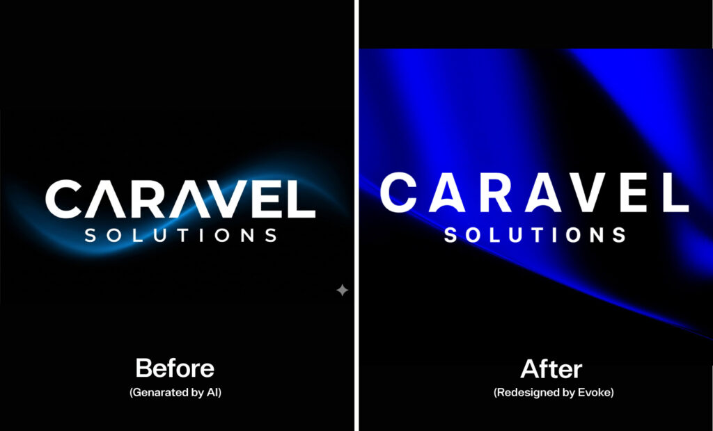 caravel logo before and after ai logo to new brand