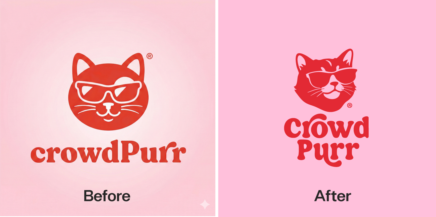 CrowdPurr AI Logo Reconstruction Before and After